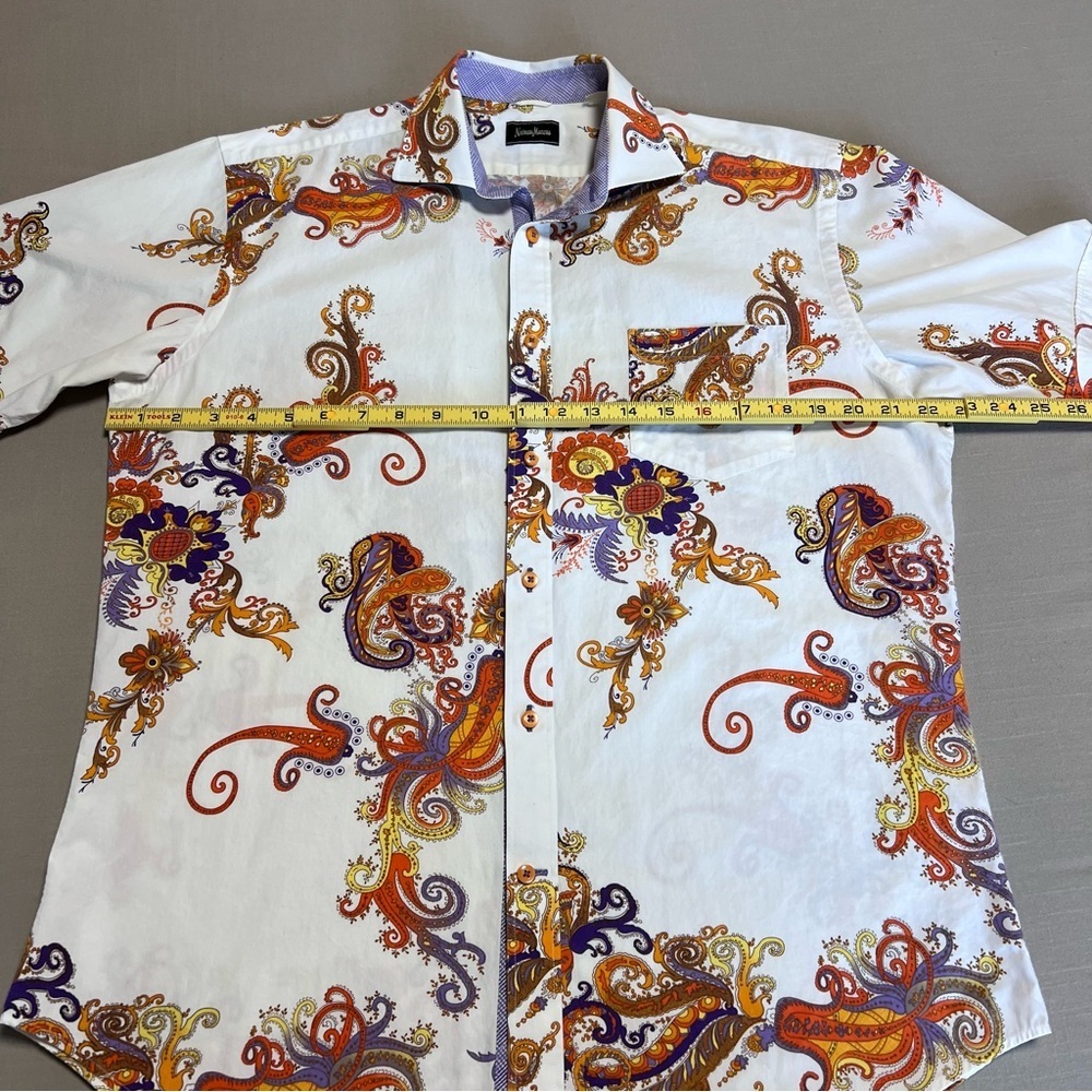 Neiman Marcus Men’s Paisley Print Button-Down Shirt | Medium | Short Sleeve - Picture 5 of 14
